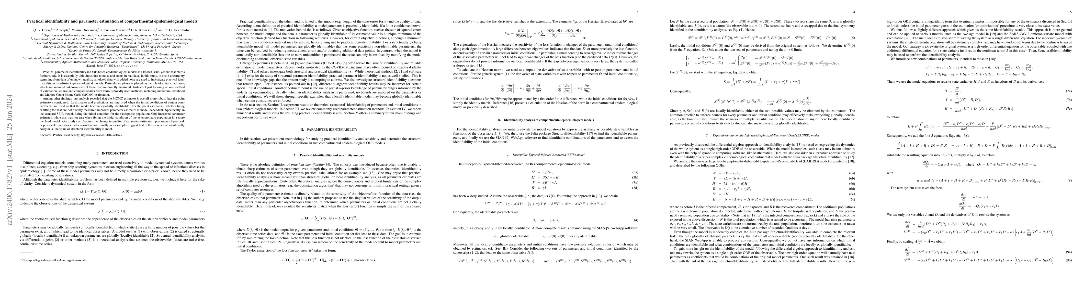 Thumbnail for Practical identifiability and parameter estimation of compartmental
  epidemiological models