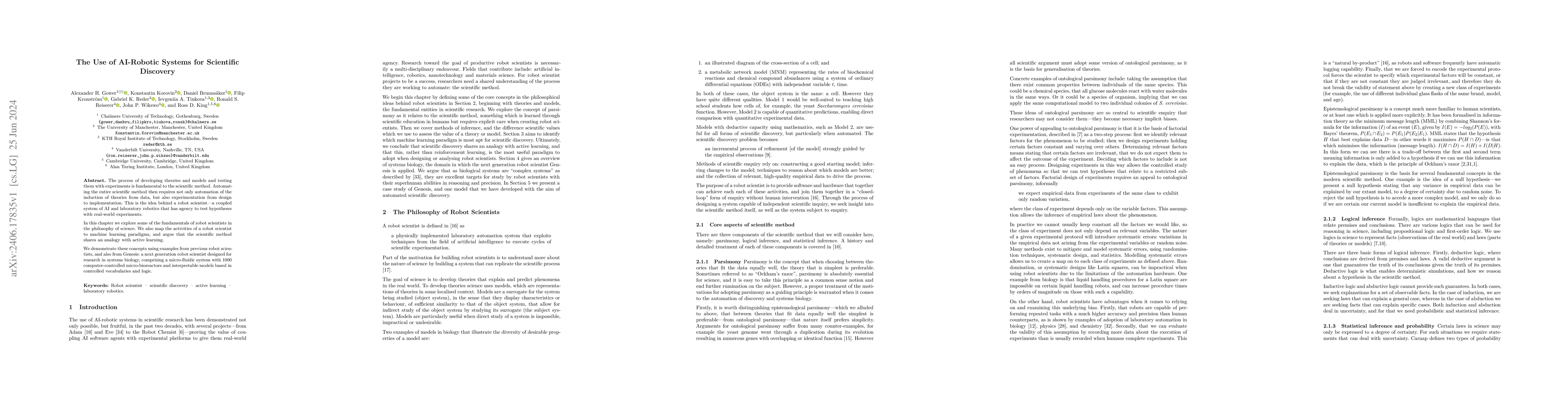 Thumbnail for The Use of AI-Robotic Systems for Scientific Discovery