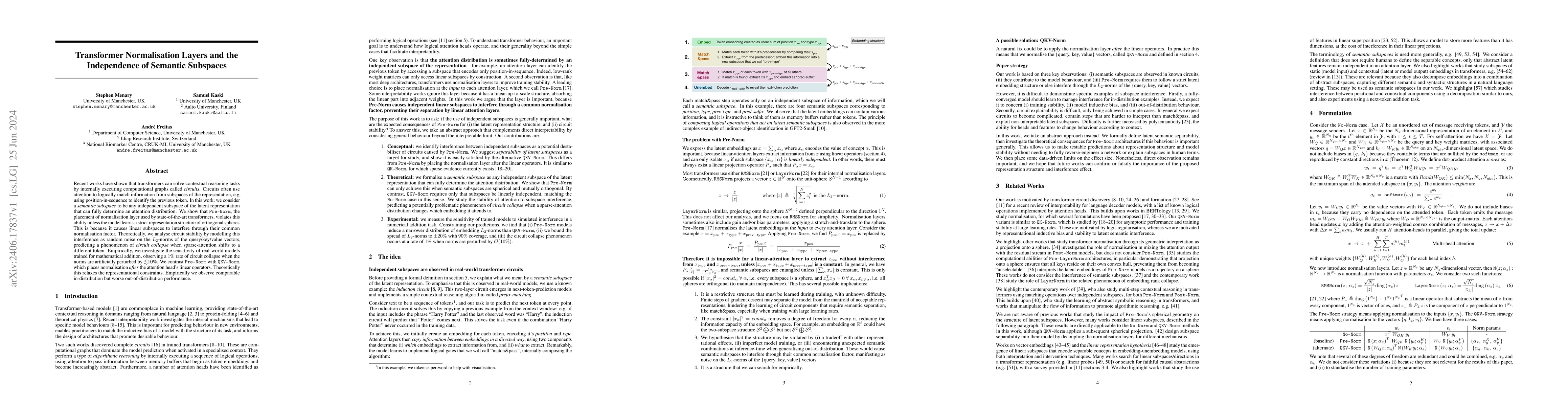 Thumbnail for Transformer Normalisation Layers and the Independence of Semantic
  Subspaces