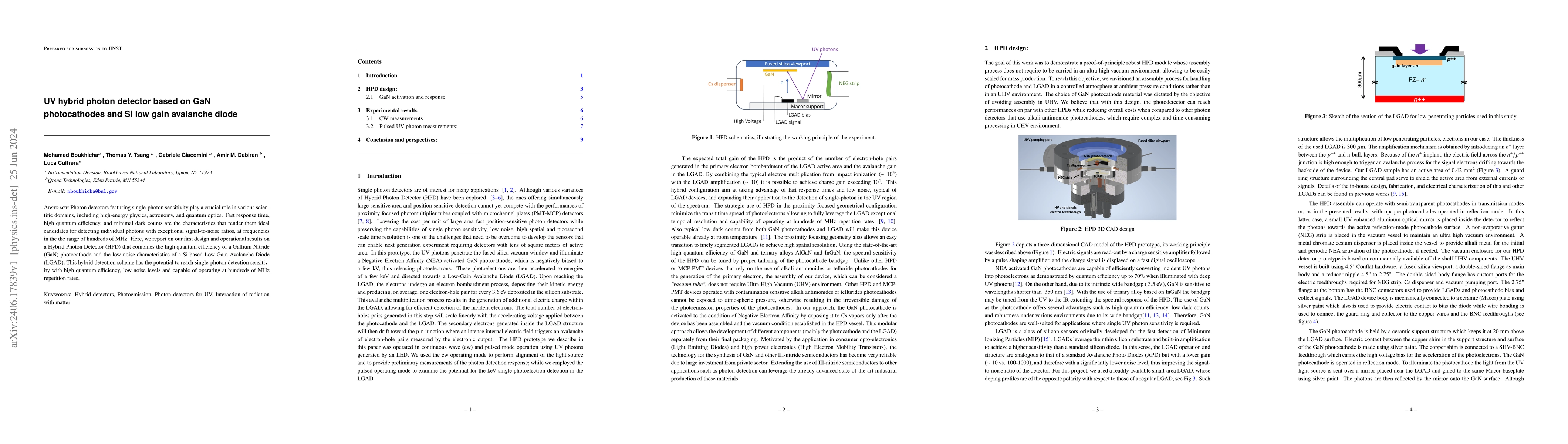 Thumbnail for UV hybrid photon detector based on GaN photocathodes and Si low gain
  avalanche diode
