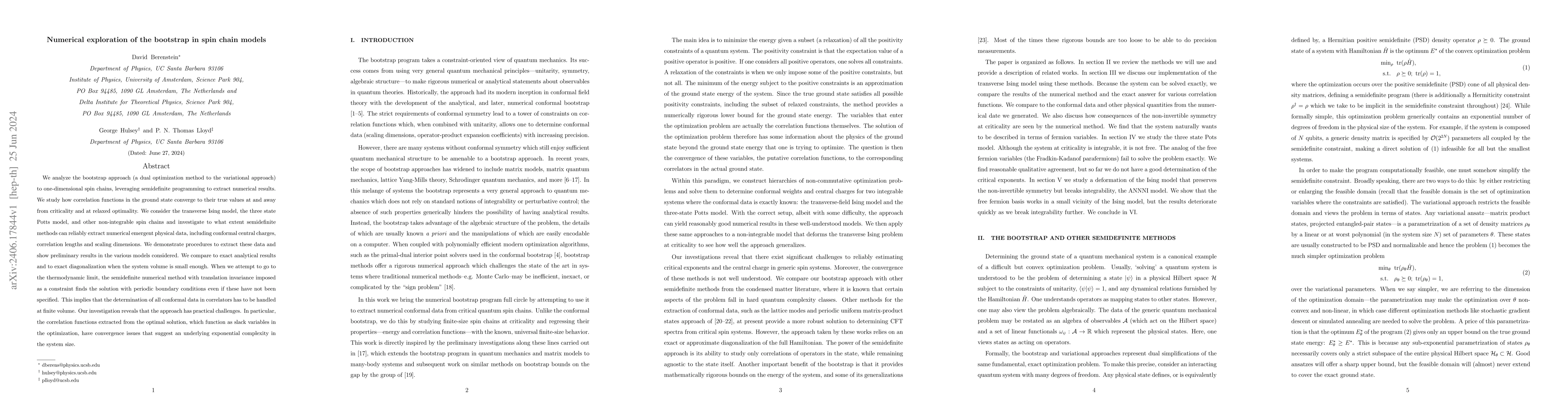 Thumbnail for Numerical exploration of the bootstrap in spin chain models