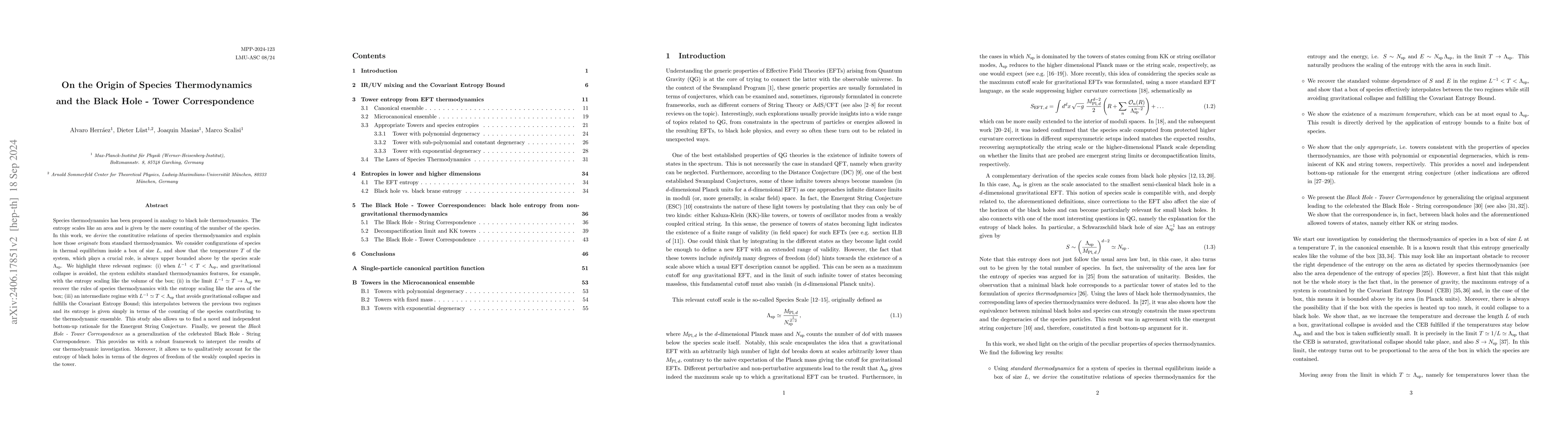 Thumbnail for On the Origin of Species Thermodynamics and the Black Hole - Tower
  Correspondence