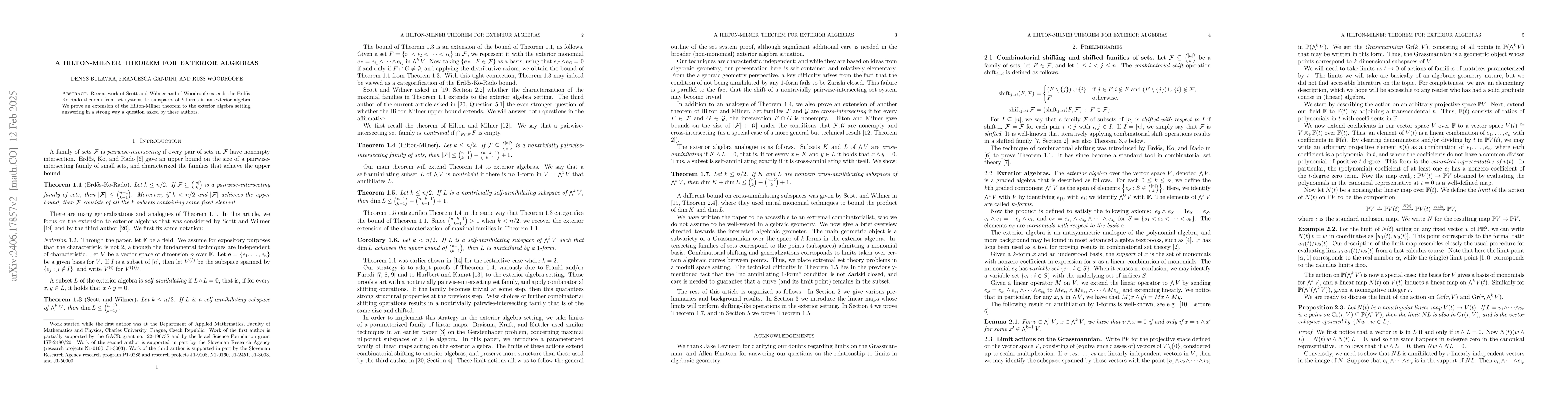 Thumbnail for A Hilton-Milner theorem for exterior algebras