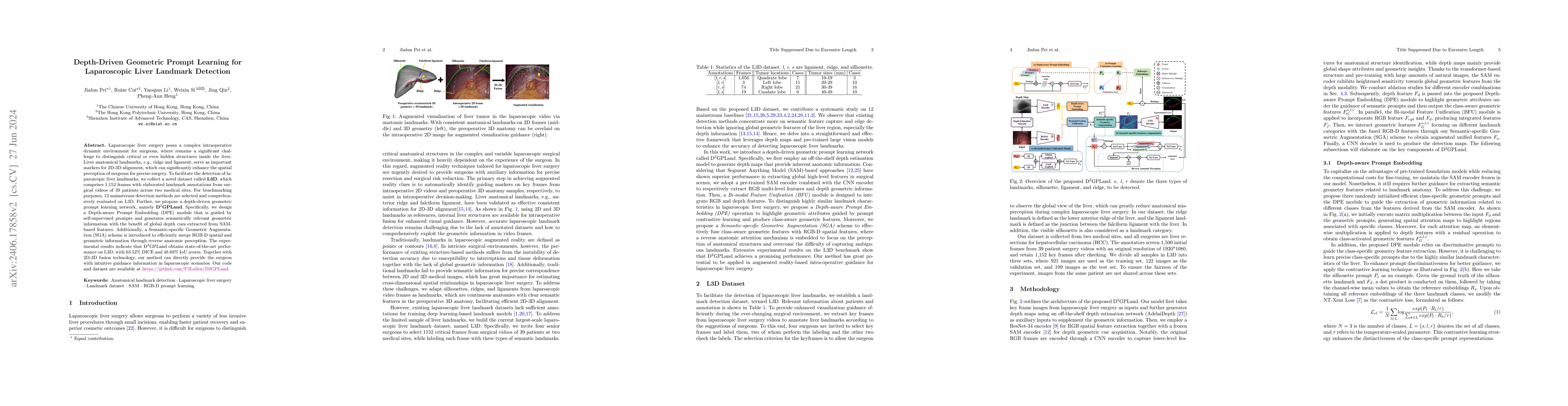 Thumbnail for Depth-Driven Geometric Prompt Learning for Laparoscopic Liver Landmark
  Detection