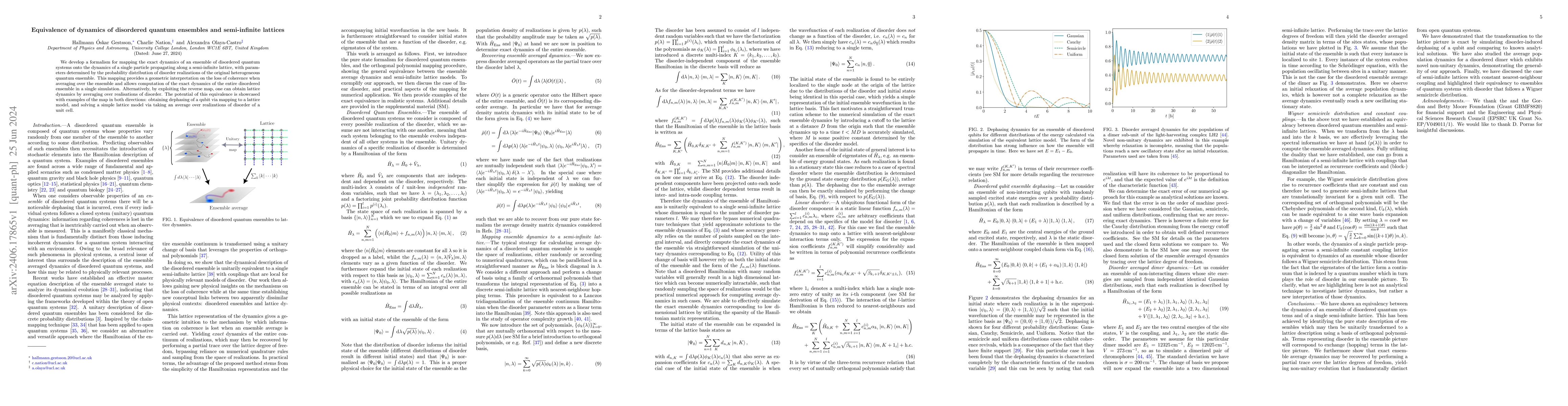 Thumbnail for Equivalence of dynamics of disordered quantum ensembles and
  semi-infinite lattices