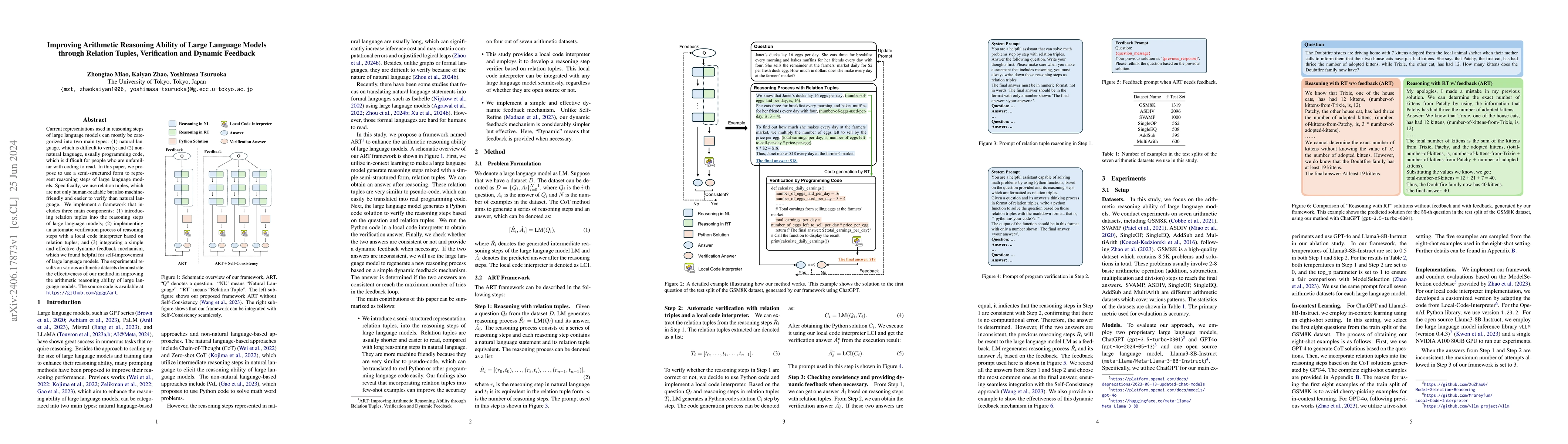Thumbnail for Improving Arithmetic Reasoning Ability of Large Language Models through
  Relation Tuples, Verification and Dynamic Feedback