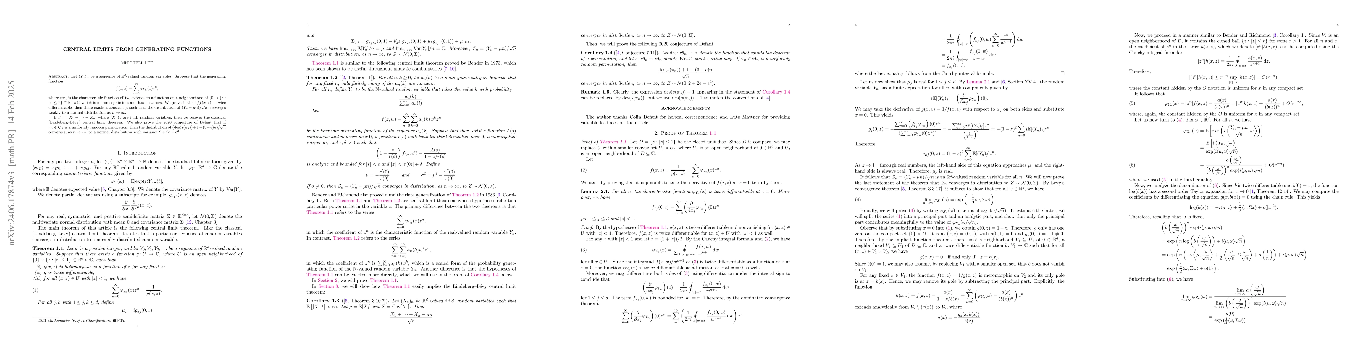 Thumbnail for Central limits from generating functions