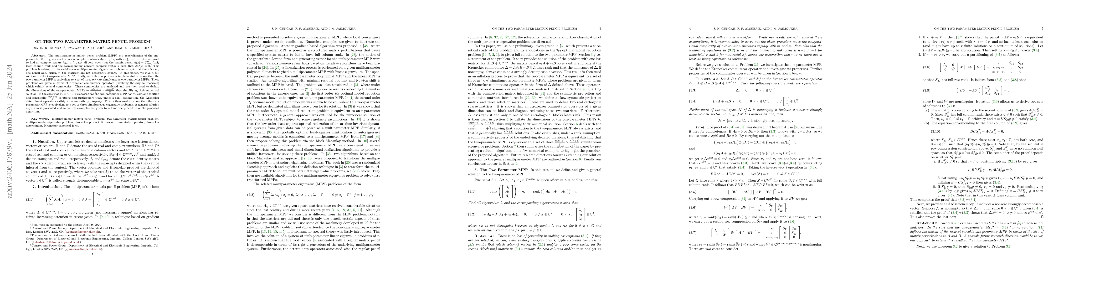 Thumbnail for On the Two-parameter Matrix pencil Problem