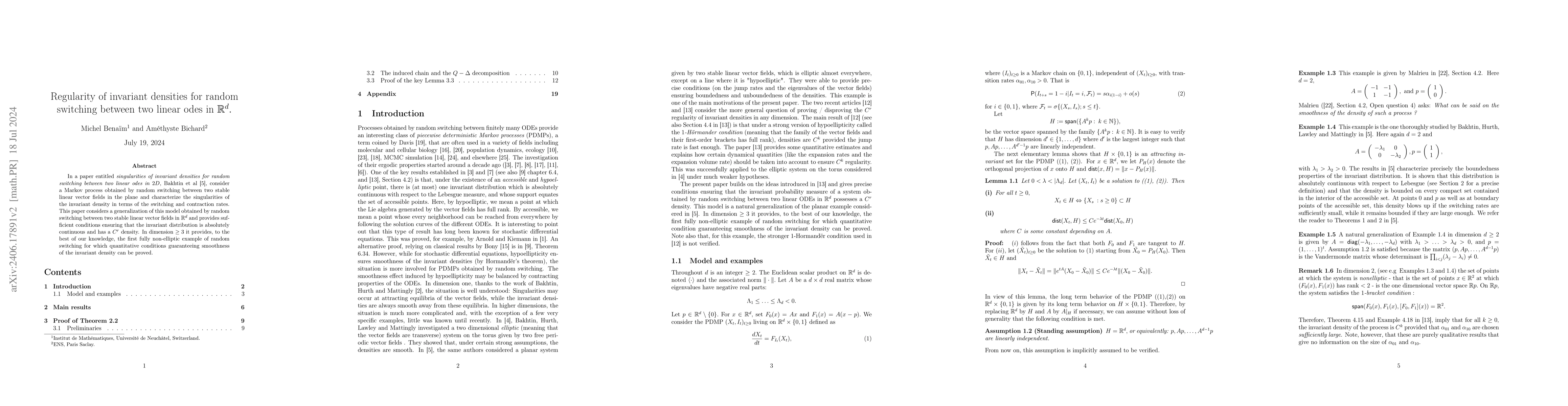 Thumbnail for Regularity of invariant densities for random switching between two
  linear odes in Rd