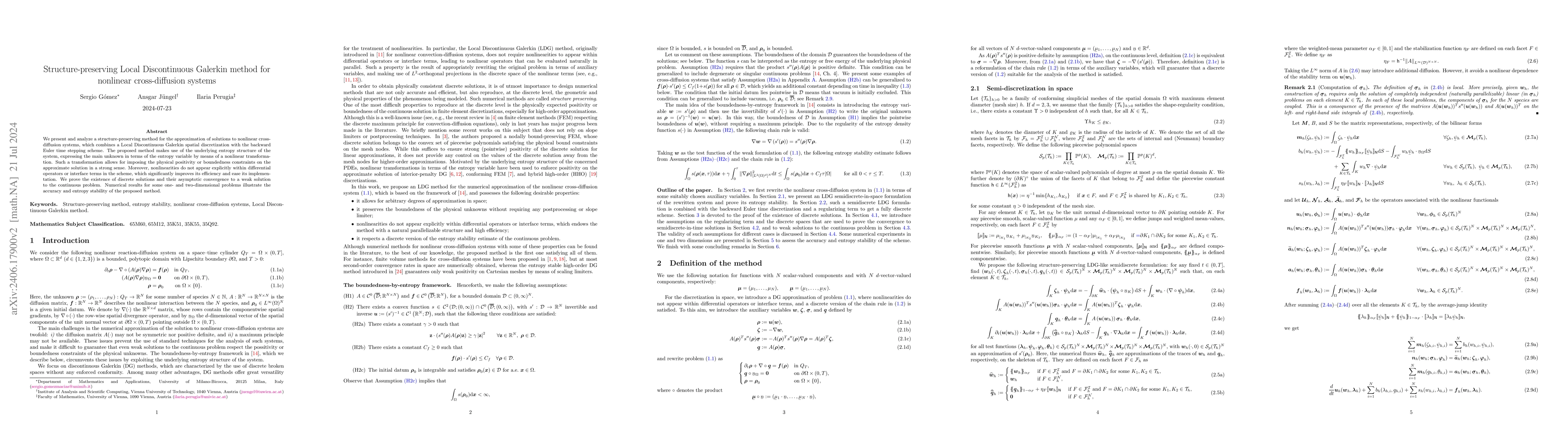 Thumbnail for Structure-preserving Local Discontinuous Galerkin method for nonlinear
  cross-diffusion systems