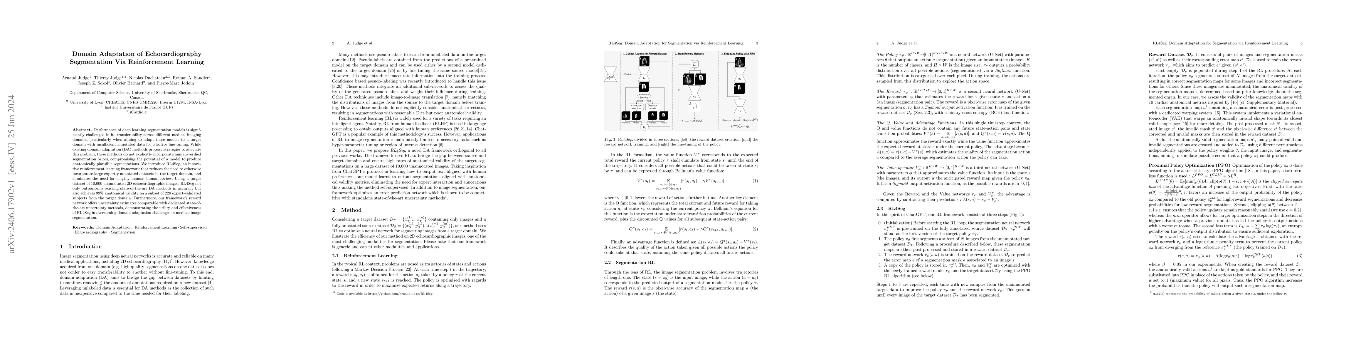 Thumbnail for Domain Adaptation of Echocardiography Segmentation Via Reinforcement
  Learning