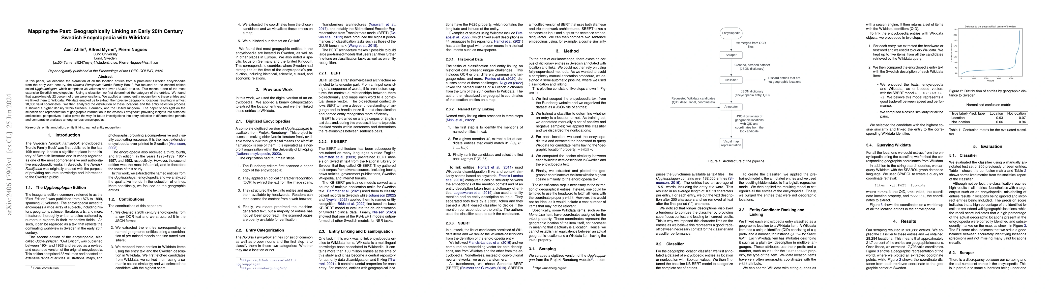 Thumbnail for Mapping the Past: Geographically Linking an Early 20th Century Swedish
  Encyclopedia with Wikidata
