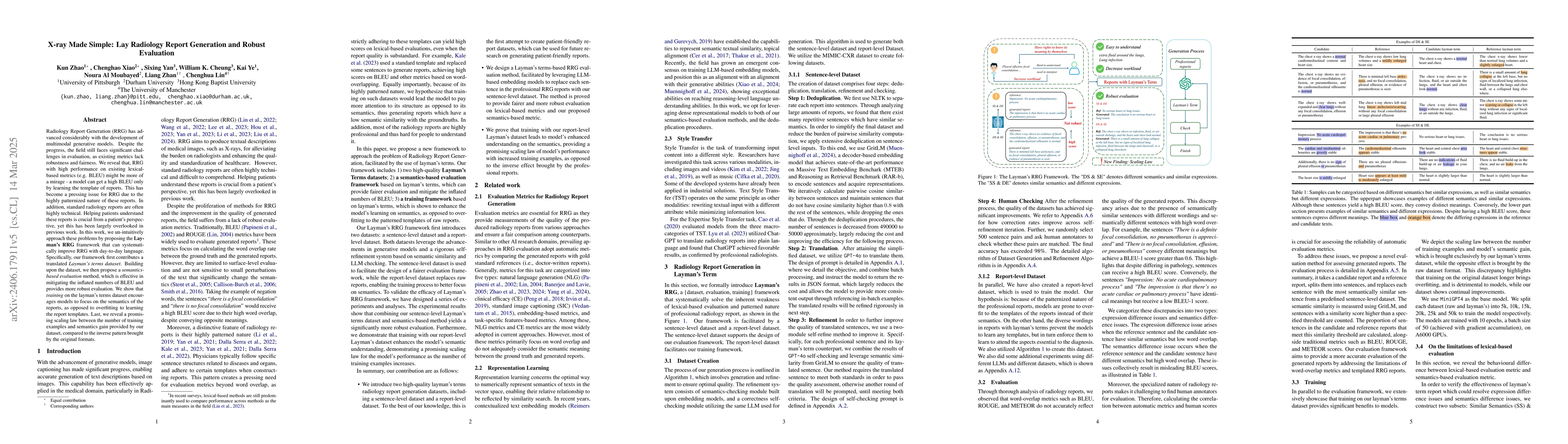 Thumbnail for X-ray Made Simple: Radiology Report Generation and Evaluation with
  Layman's Terms
