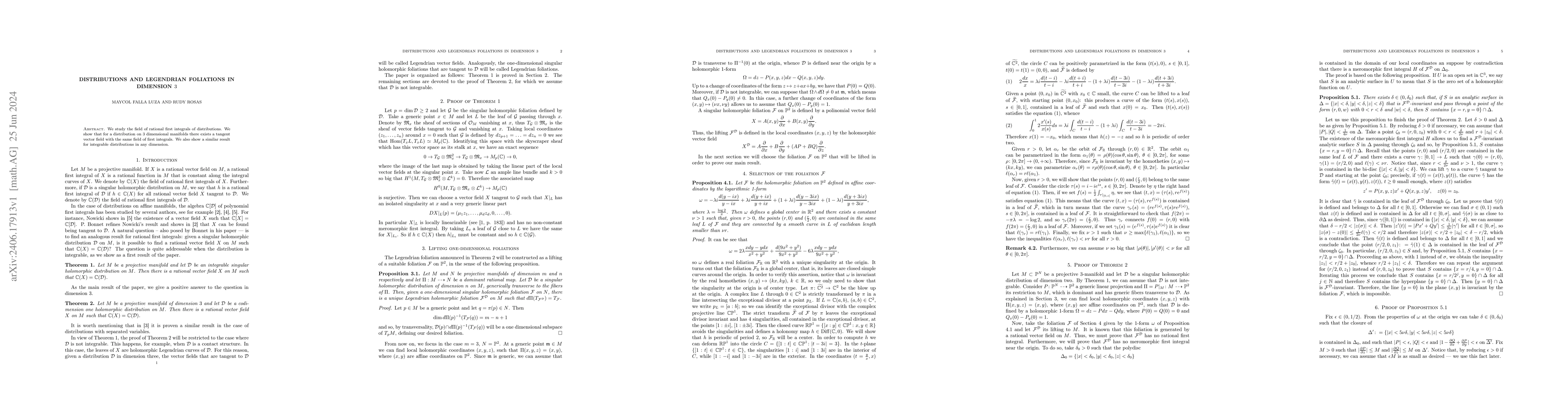 Thumbnail for Distributions and Legendrian foliations in dimension 3