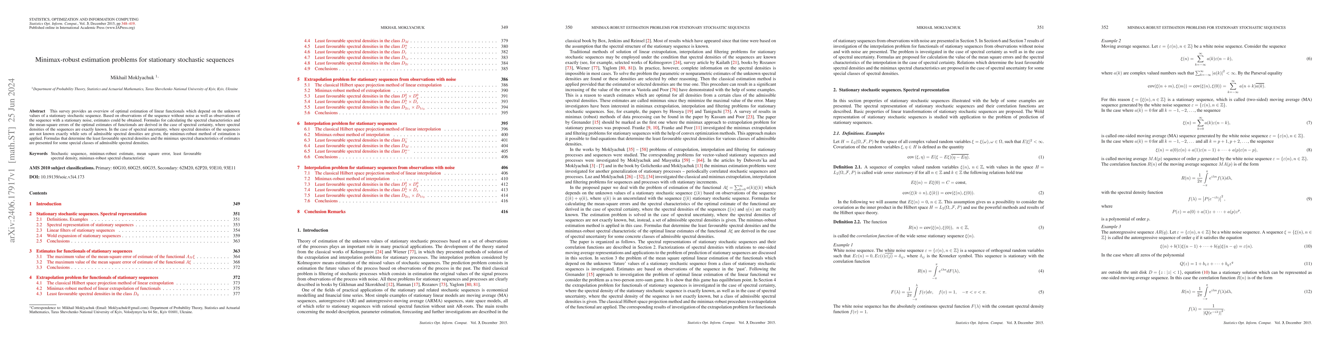 Thumbnail for Minimax-robust estimation problems for stationary stochastic sequences