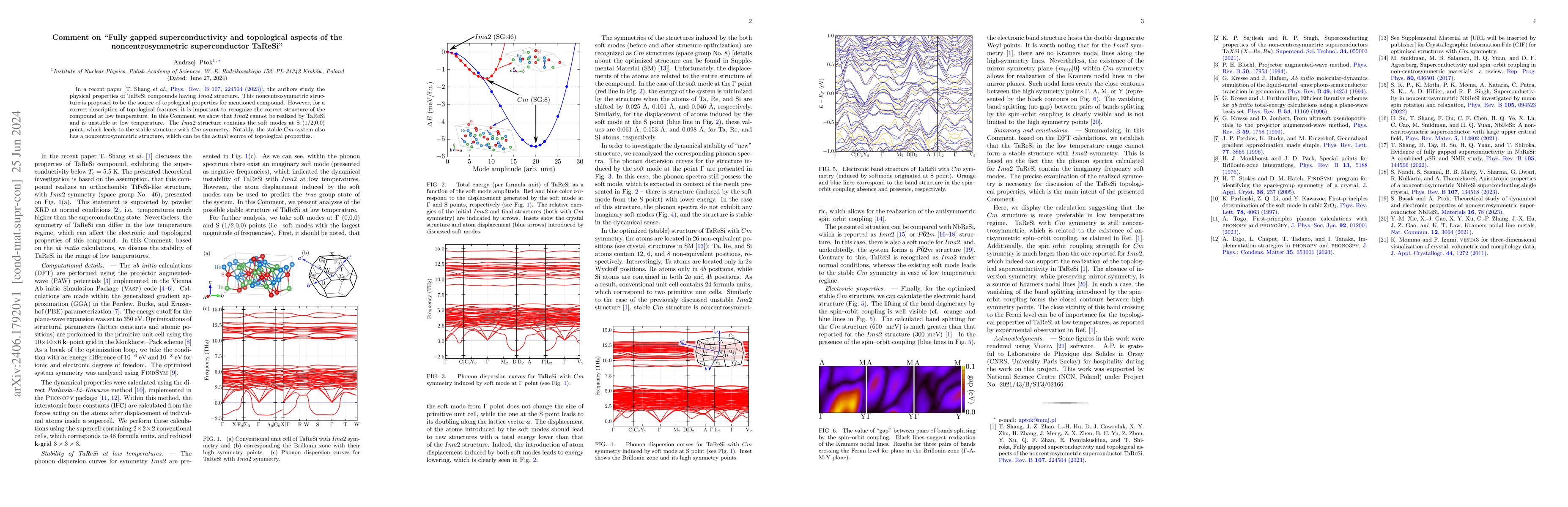 Thumbnail for Comment on "Fully gapped superconductivity and topological aspects of
  the noncentrosymmetric superconductor TaReSi"