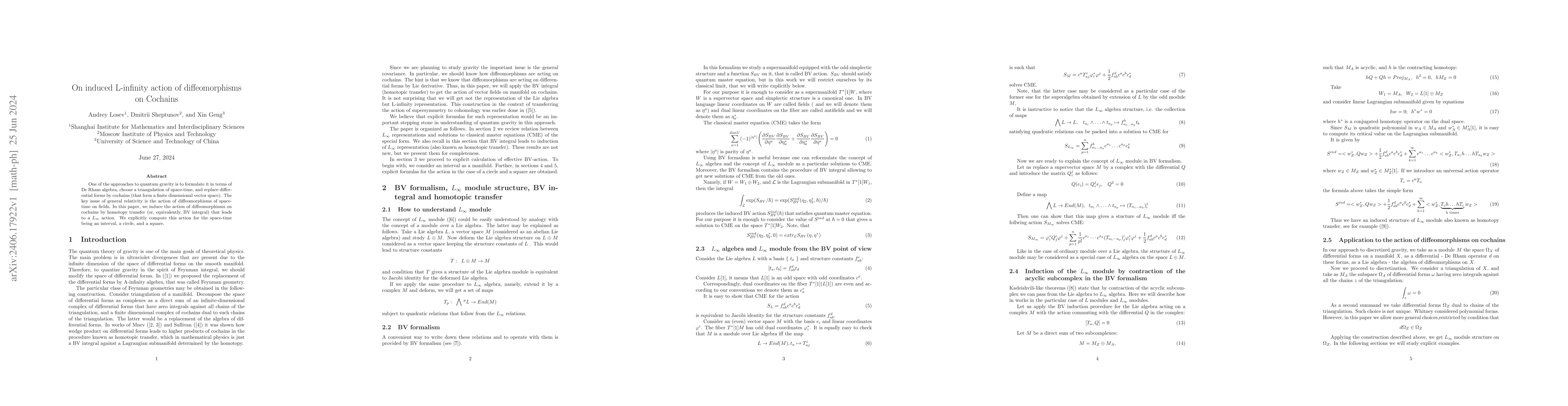 Thumbnail for On induced L-infinity action of diffeomorphisms on Cochains