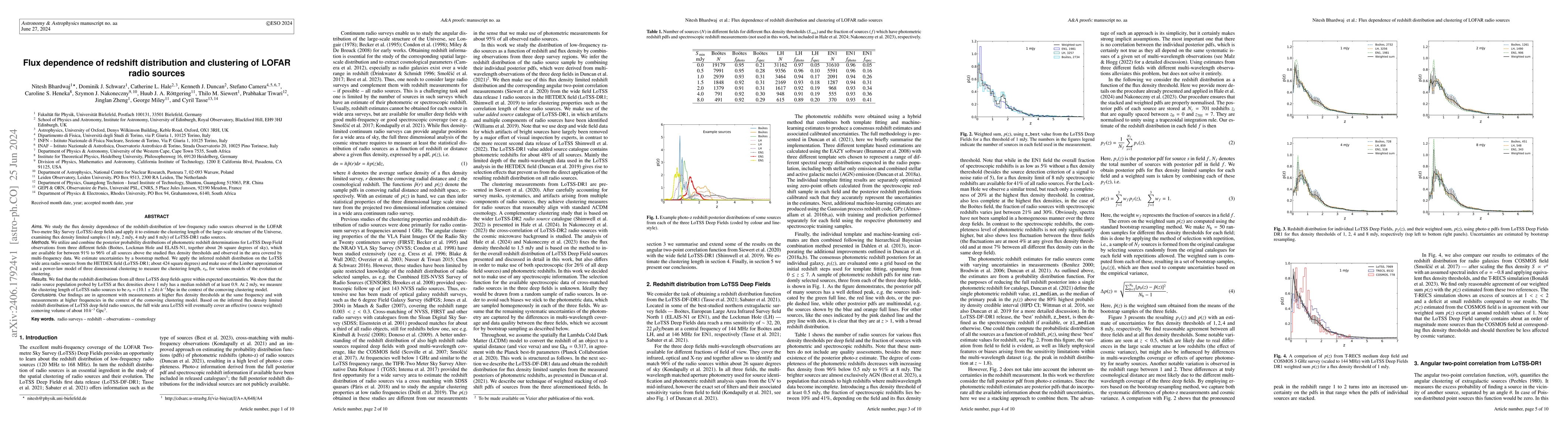 Thumbnail for Flux dependence of redshift distribution and clustering of LOFAR radio
  sources