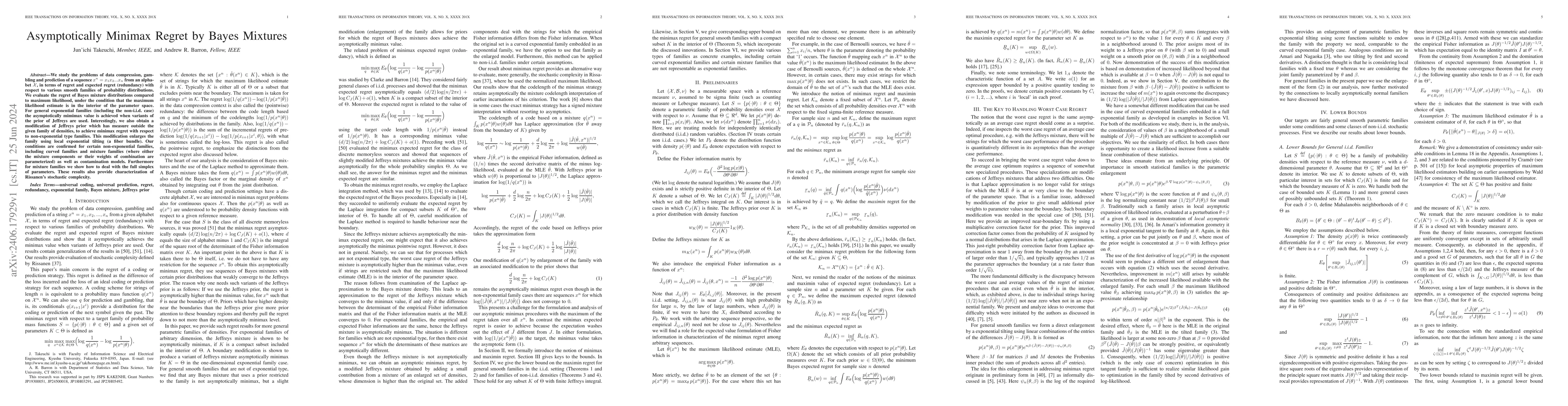 Thumbnail for Asymptotically Minimax Regret by Bayes Mixtures