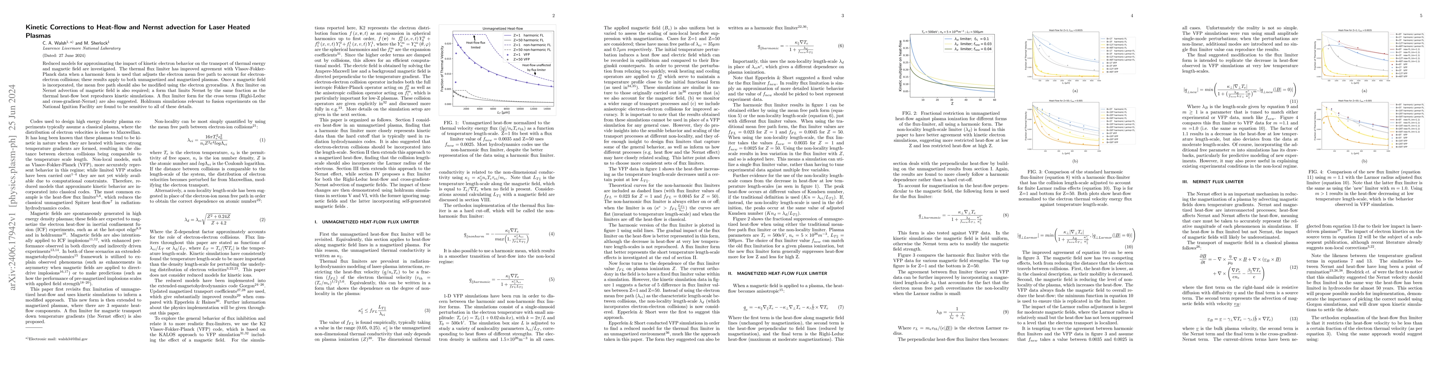 Thumbnail for Kinetic Corrections to Heat-flow and Nernst advection for Laser Heated
  Plasmas