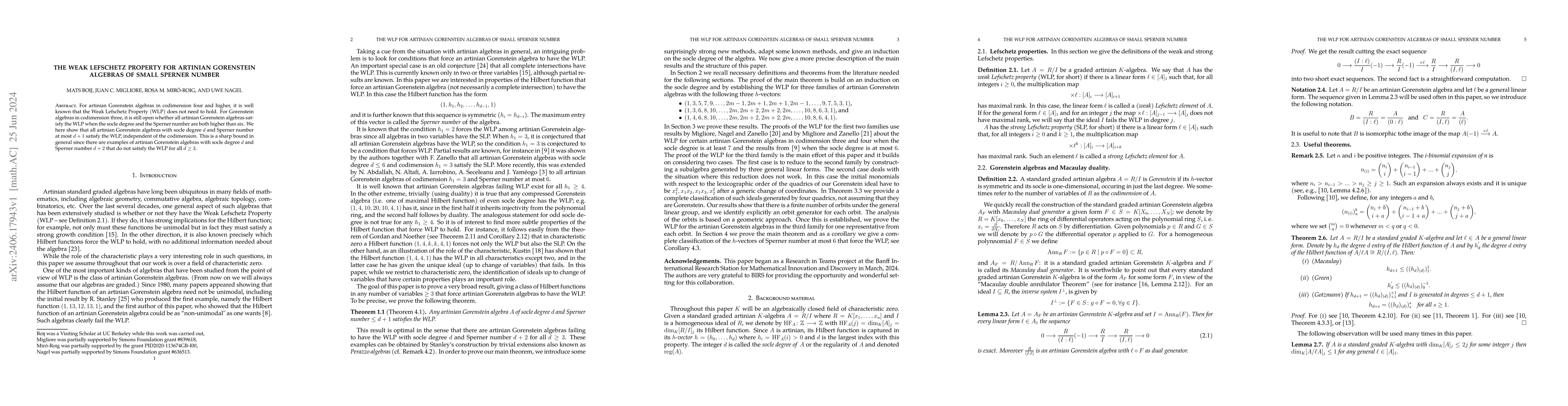 Thumbnail for The weak Lefschetz property for artinian Gorenstein algebras of small
  Sperner number