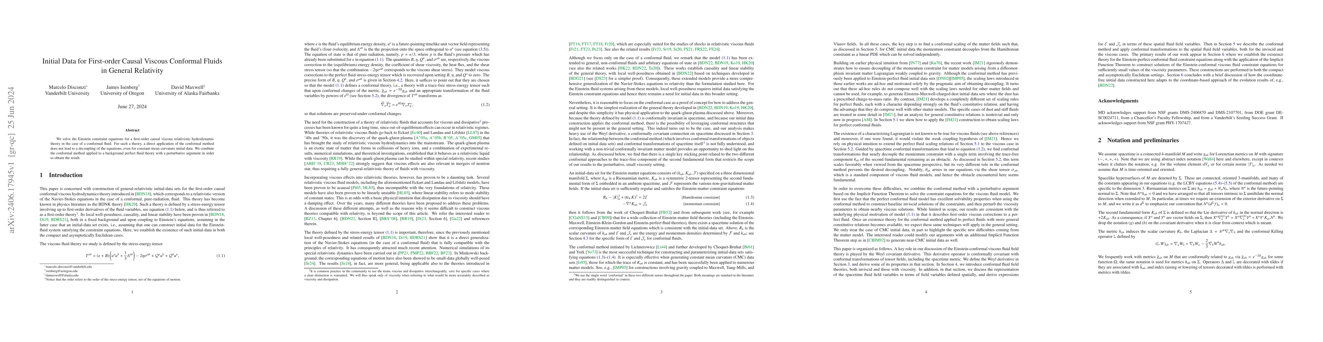 Thumbnail for Initial Data for First-order Causal Viscous Conformal Fluids in General
  Relativity