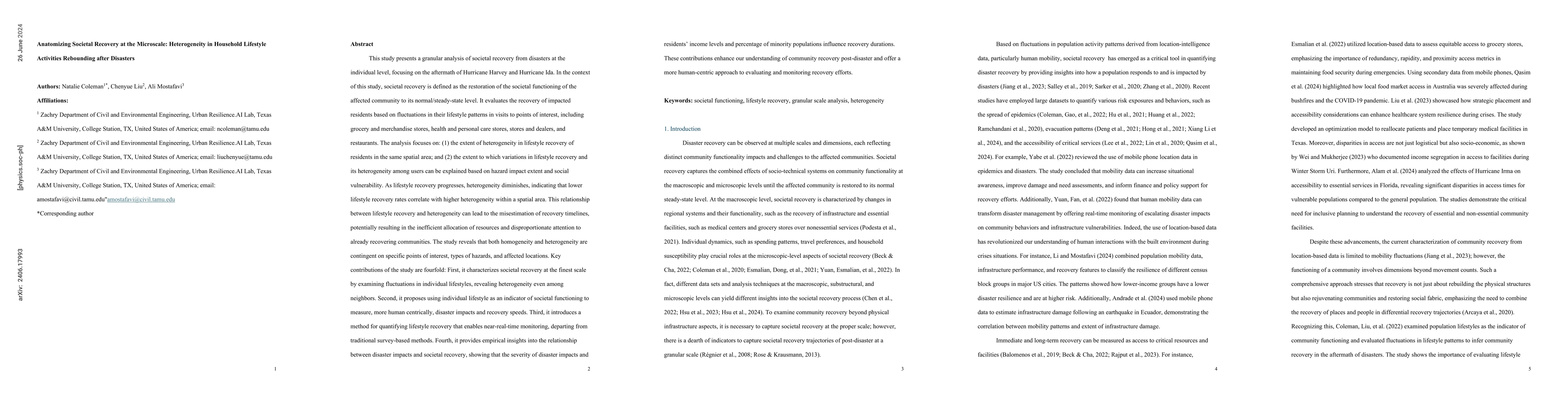 Thumbnail for Anatomizing Societal Recovery at the Microscale: Heterogeneity in
  Household Lifestyle Activities Rebounding after Disasters