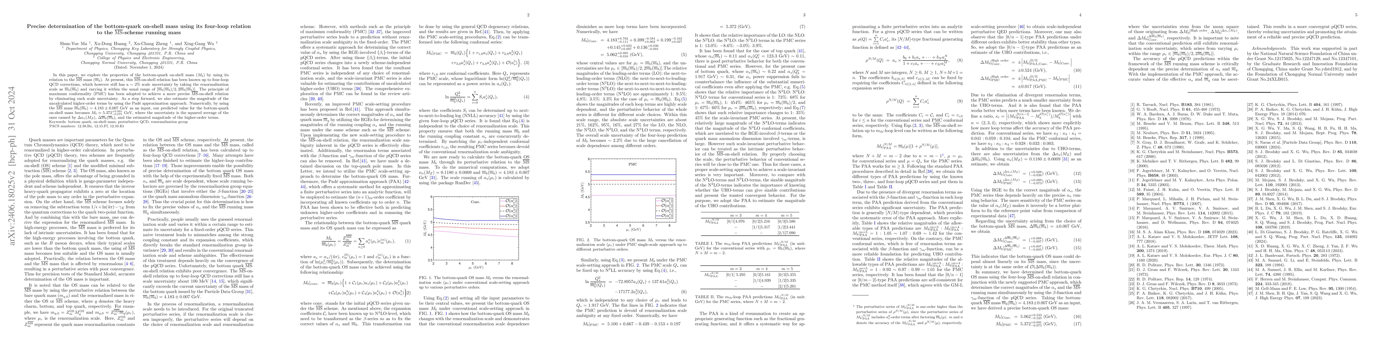 Thumbnail for Precise determination of the bottom-quark on-shell mass using its
  four-loop relation to the $\overline{\rm MS}$-scheme running mass