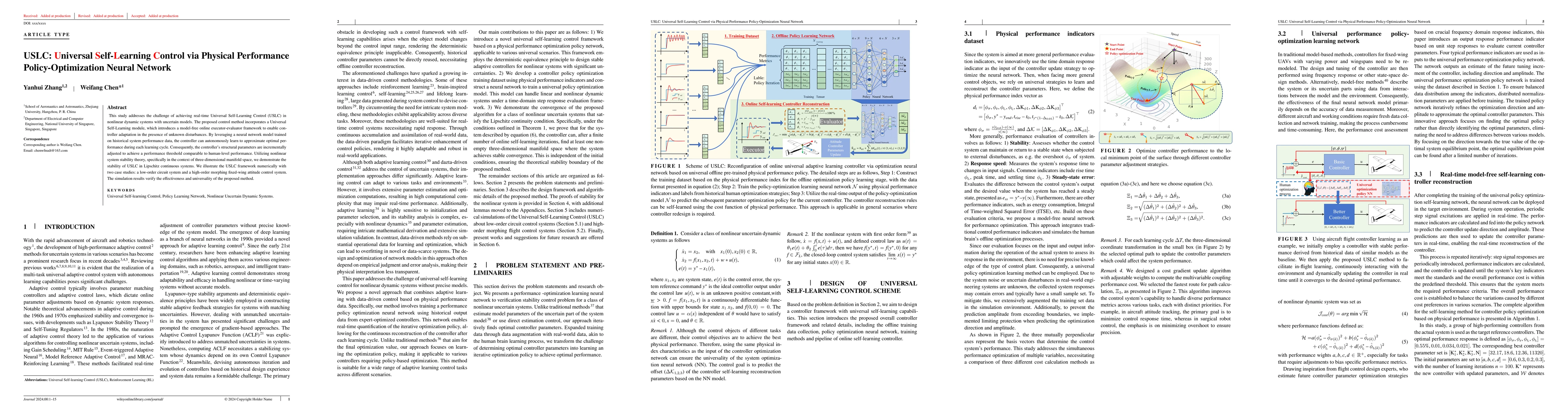 Thumbnail for USLC: Universal Self-Learning Control via Physical Performance
  Policy-Optimization Neural Network