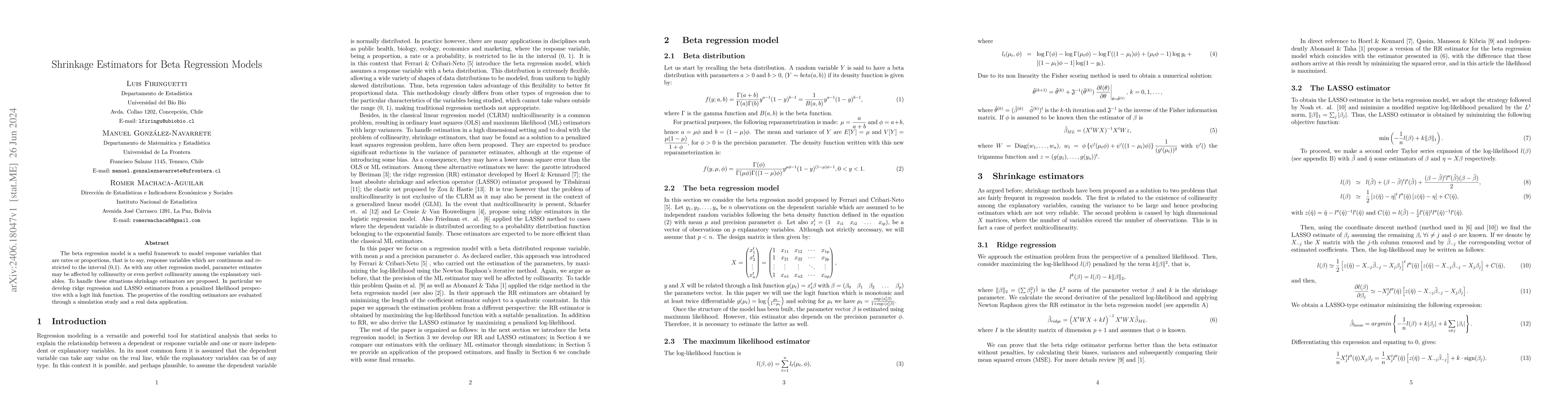 Thumbnail for Shrinkage Estimators for Beta Regression Models
