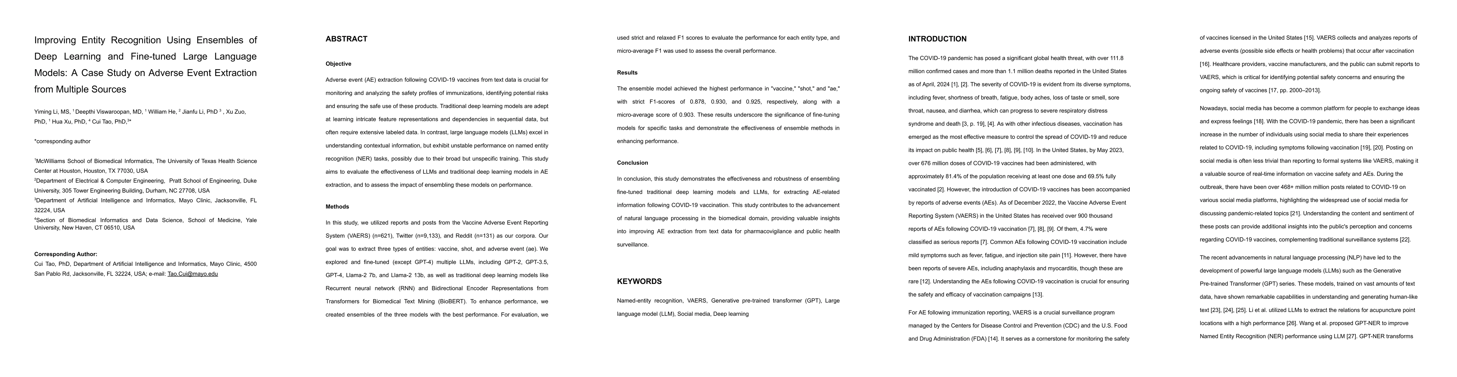 Thumbnail for Improving Entity Recognition Using Ensembles of Deep Learning and
  Fine-tuned Large Language Models: A Case Study on Adverse Event Extraction
  from Multiple Sources