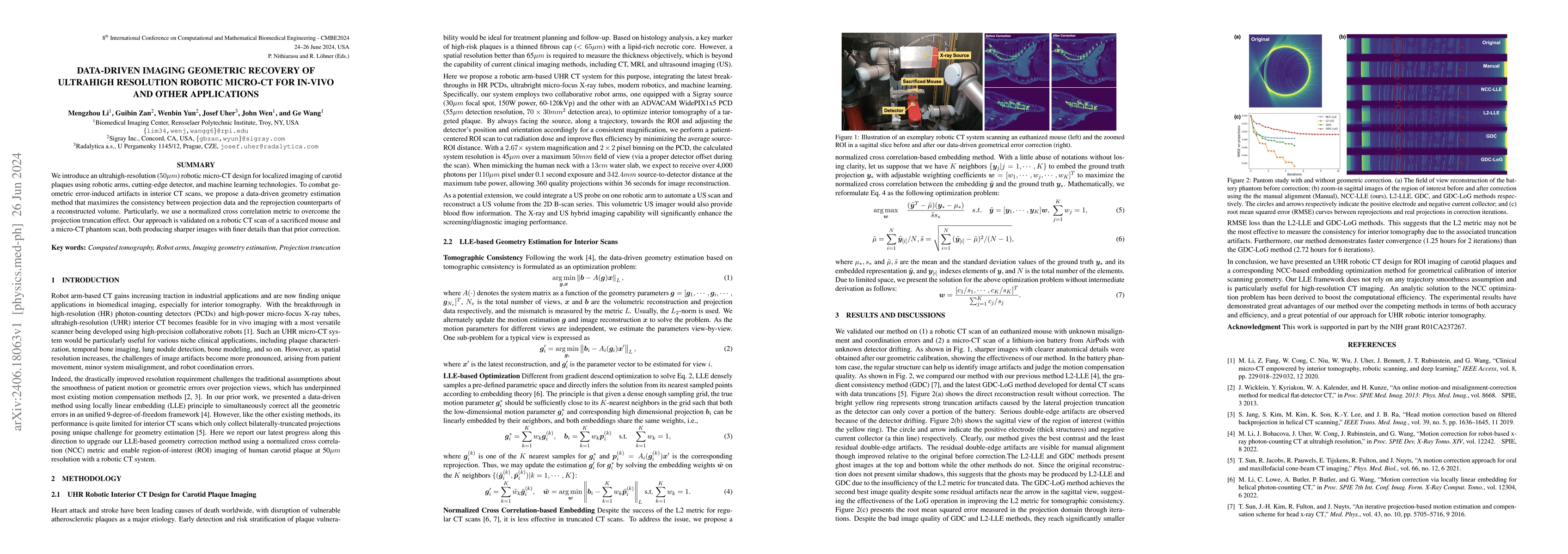 Thumbnail for Data-driven imaging geometric recovery of ultrahigh resolution robotic
  micro-CT for in-vivo and other applications