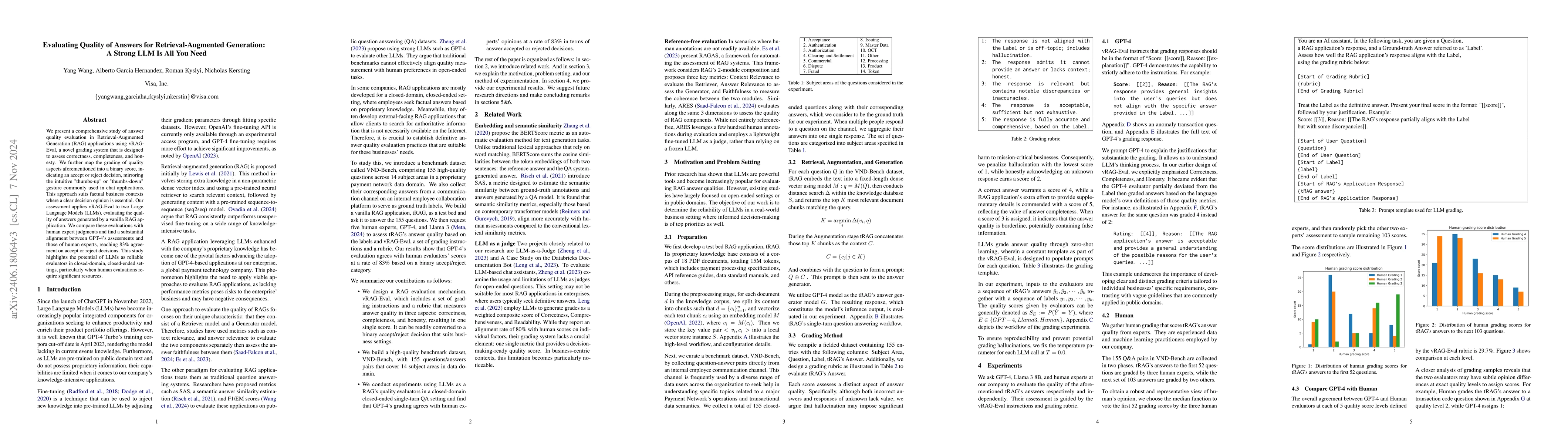 Thumbnail for Evaluating Quality of Answers for Retrieval-Augmented Generation: A
  Strong LLM Is All You Need
