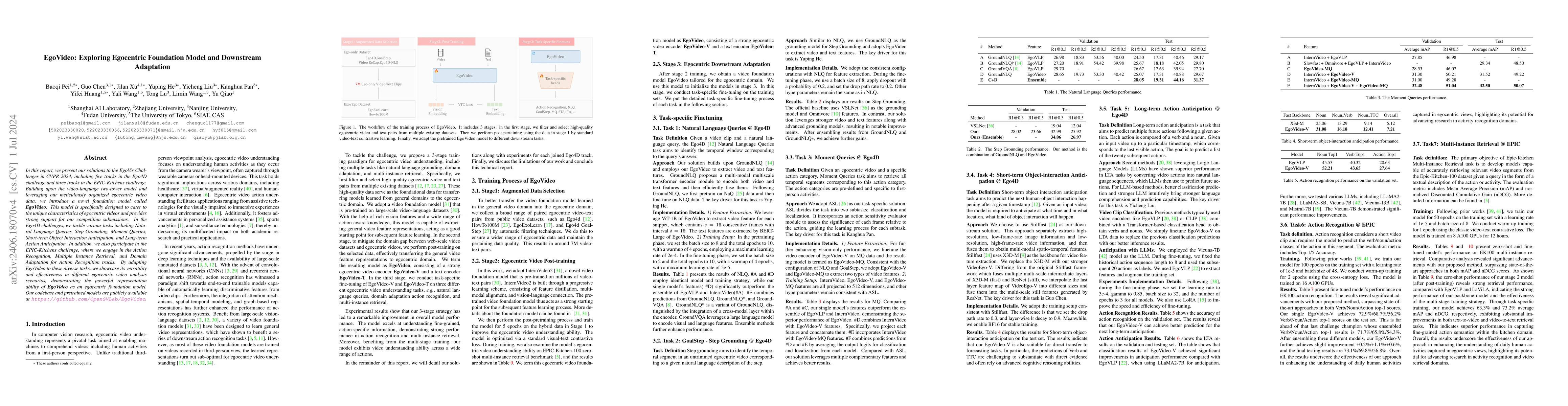 Thumbnail for EgoVideo: Exploring Egocentric Foundation Model and Downstream
  Adaptation