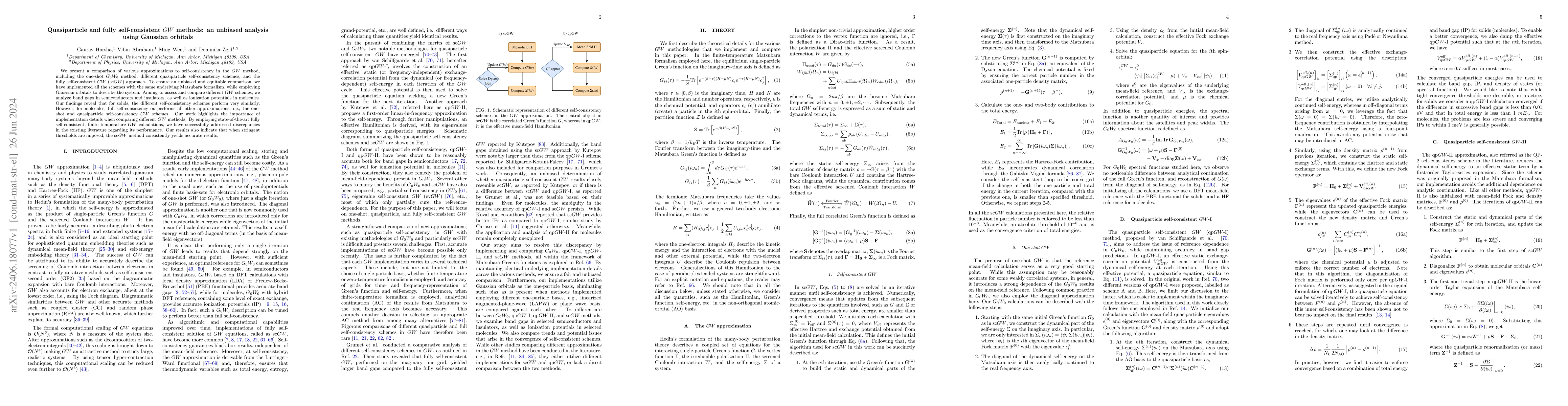 Thumbnail for Quasiparticle and fully self-consistent GW methods: an unbiased analysis
  using Gaussian orbitals
