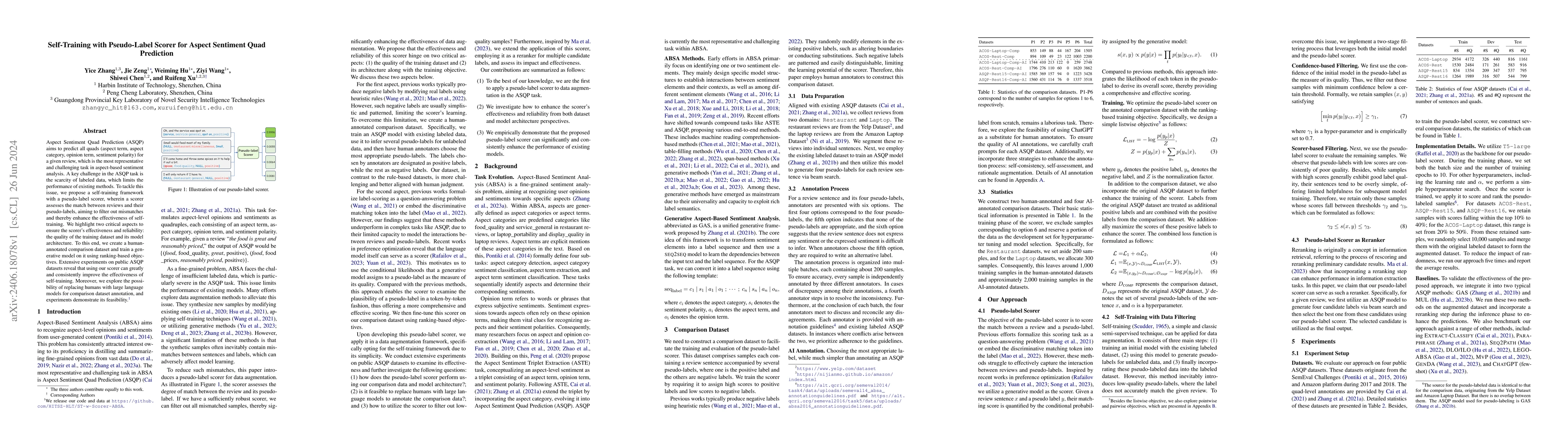 Thumbnail for Self-Training with Pseudo-Label Scorer for Aspect Sentiment Quad
  Prediction