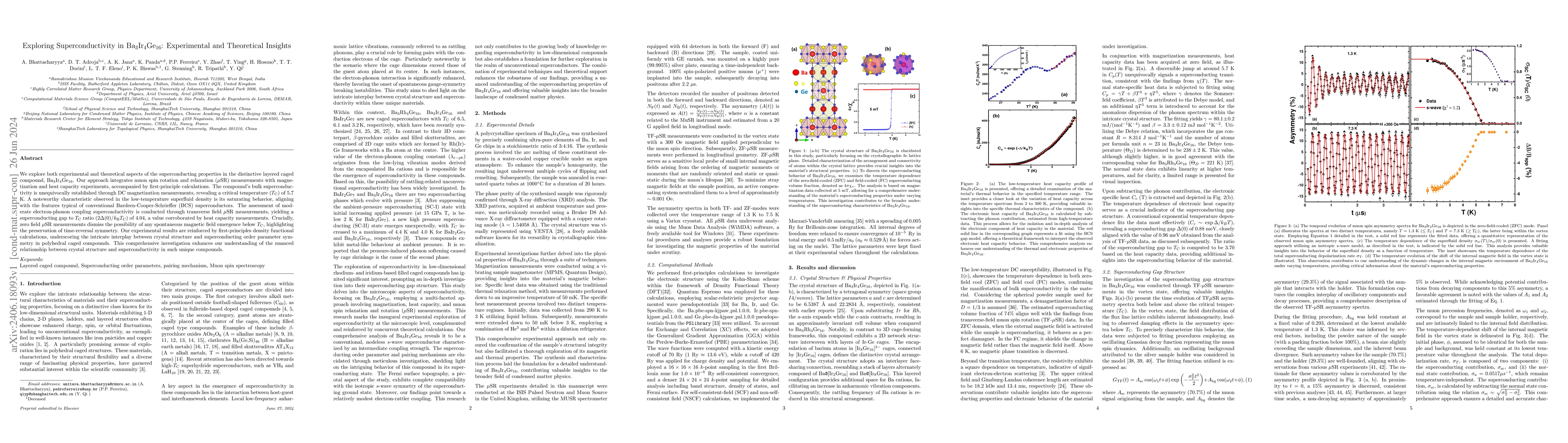 Thumbnail for Exploring Superconductivity in Ba$_{3}$Ir$_{4}$Ge$_{16}$: Experimental
  and Theoretical Insights