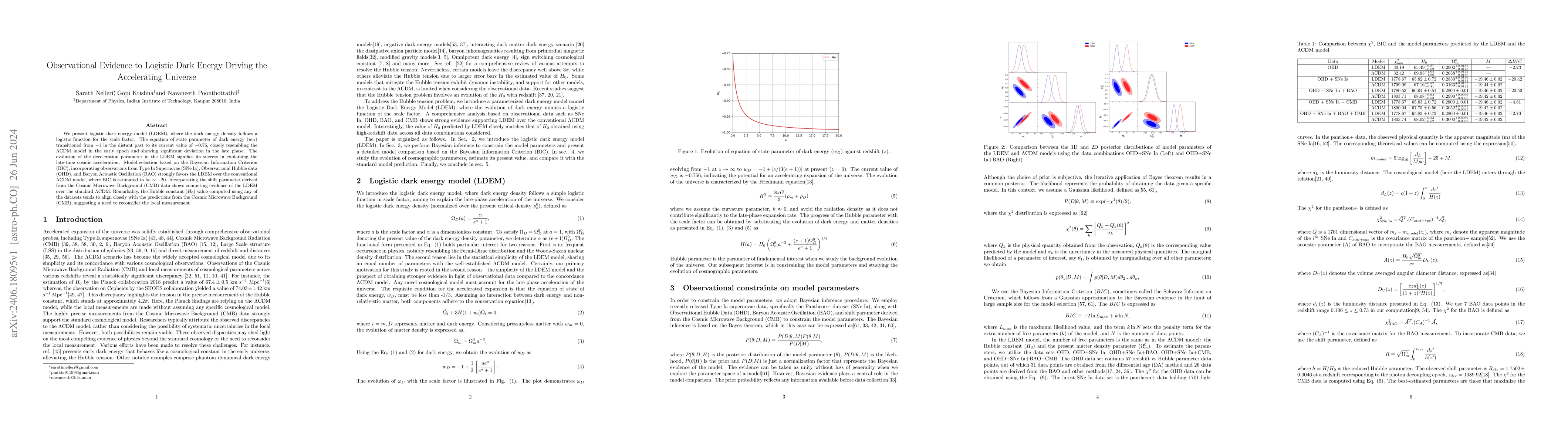 Thumbnail for Observational Evidence to Logistic Dark Energy Driving the Accelerating
  Universe