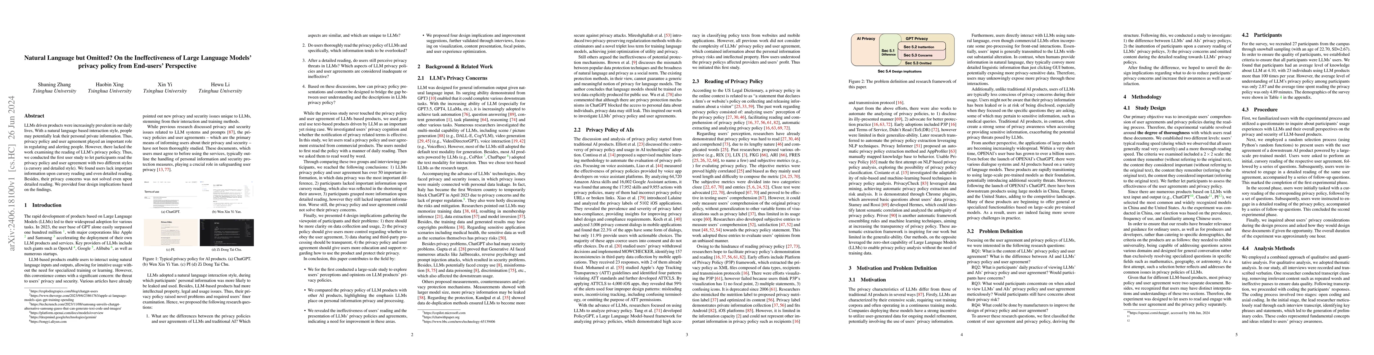 Thumbnail for Natural Language but Omitted? On the Ineffectiveness of Large Language
  Models' privacy policy from End-users' Perspective