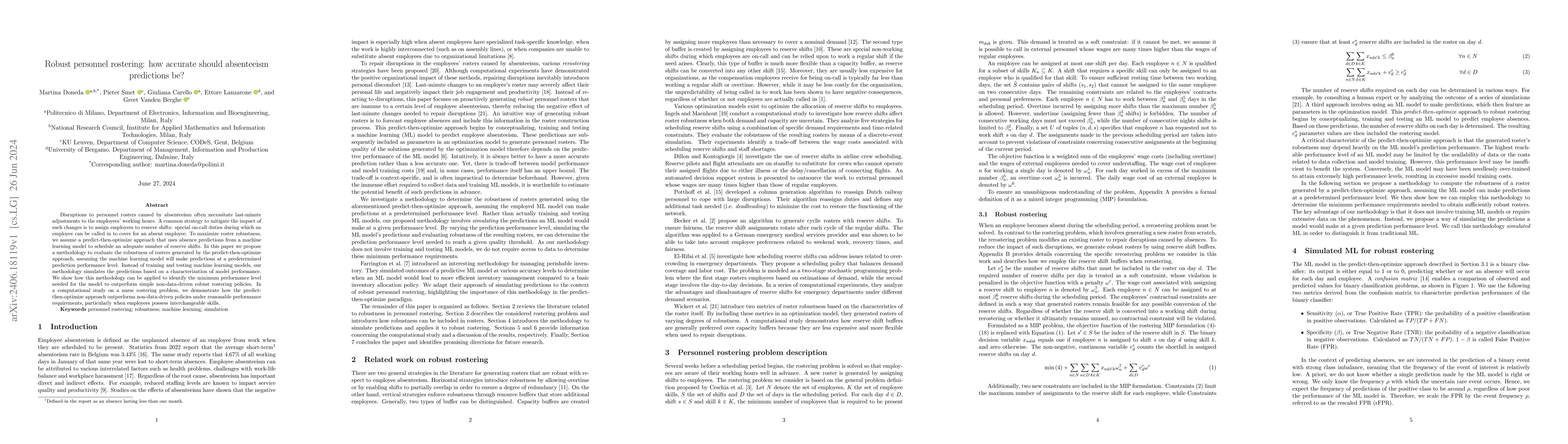 Thumbnail for Robust personnel rostering: how accurate should absenteeism predictions
  be?