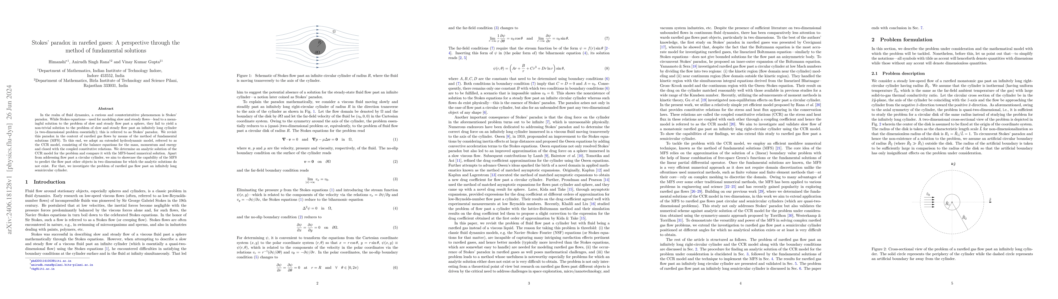 Thumbnail for Stokes' paradox in rarefied gases: A perspective through the method of
  fundamental solutions