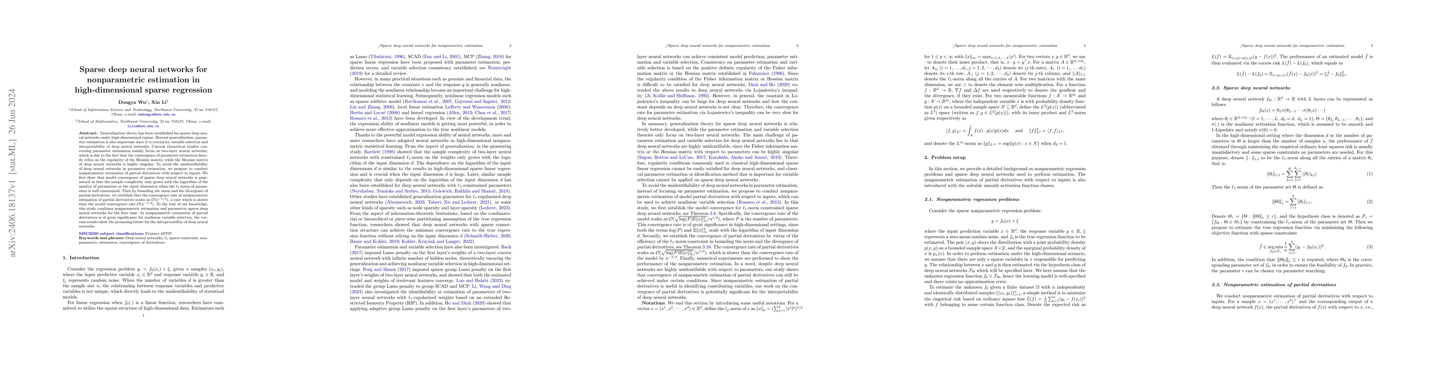 Thumbnail for Sparse deep neural networks for nonparametric estimation in
  high-dimensional sparse regression