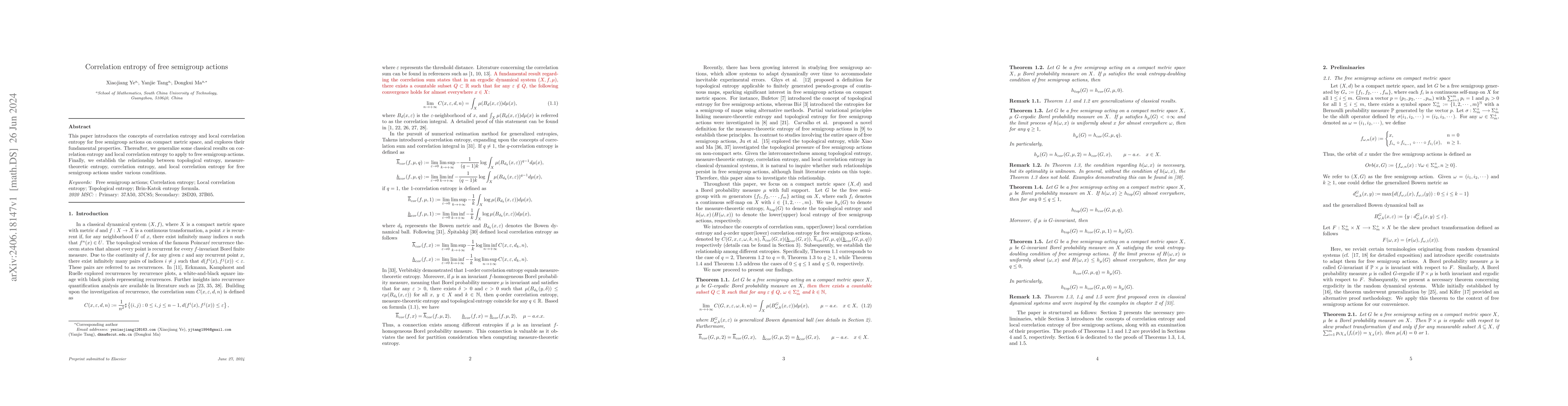 Thumbnail for Correlation entropy of free semigroup actions