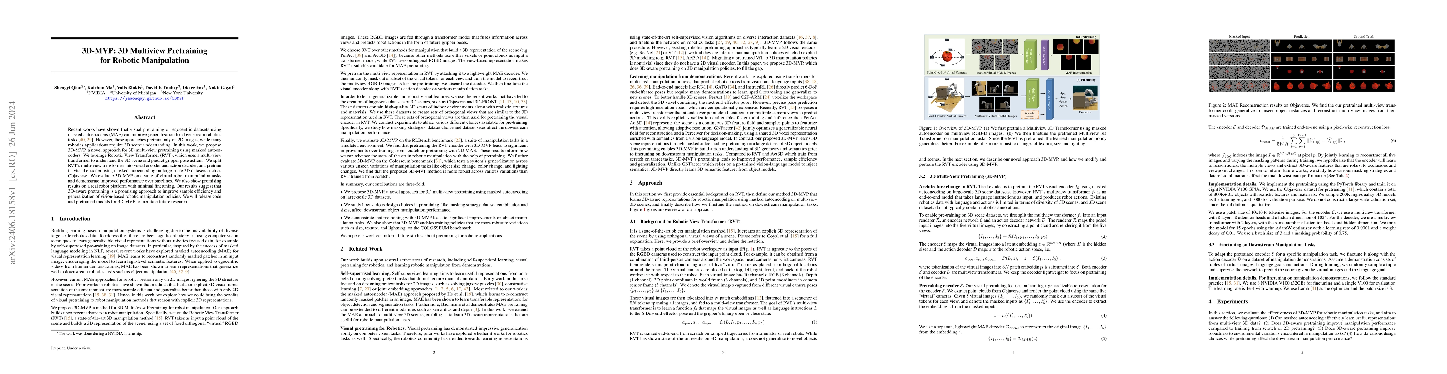 Thumbnail for 3D-MVP: 3D Multiview Pretraining for Robotic Manipulation