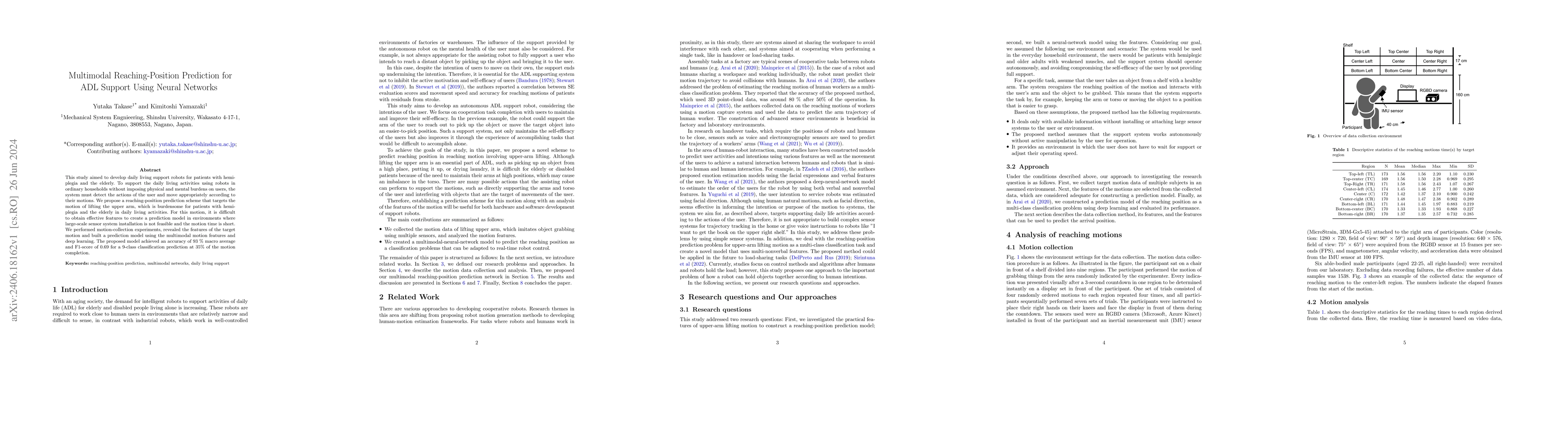 Thumbnail for Multimodal Reaching-Position Prediction for ADL Support Using Neural
  Networks