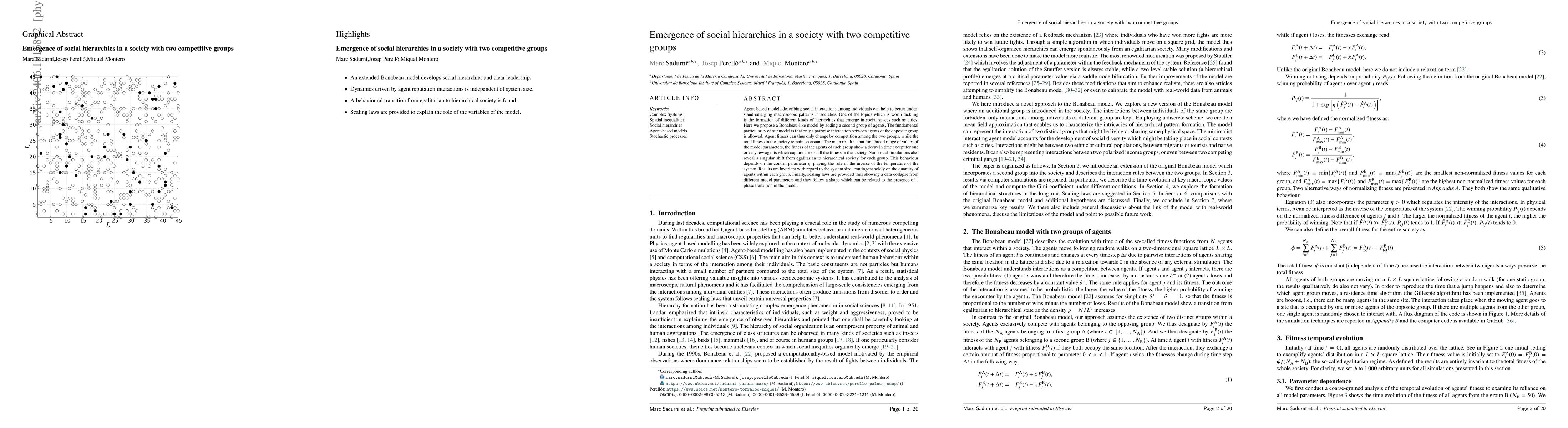 Thumbnail for Emergence of social hierarchies in a society with two competitive
  classes