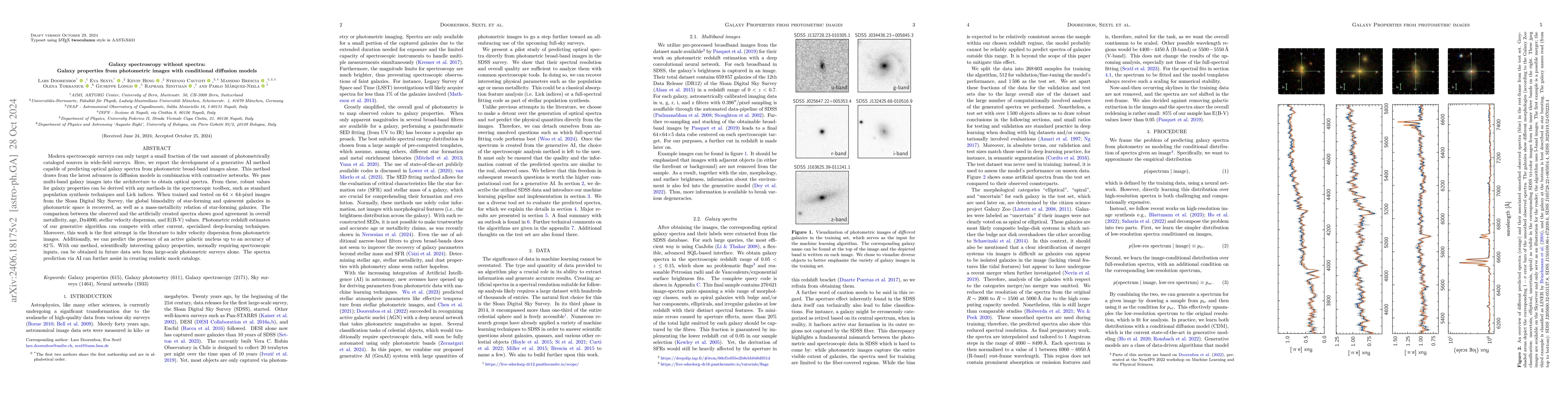 Thumbnail for Galaxy spectroscopy without spectra: Galaxy properties from photometric
  images with conditional diffusion models