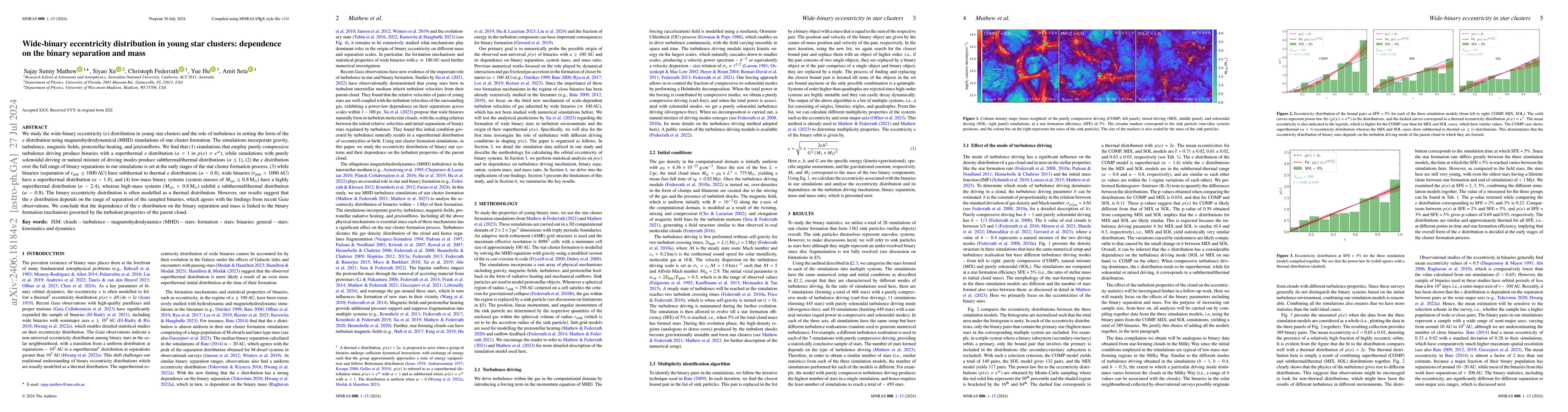 Thumbnail for Wide-binary eccentricity distribution in young star clusters: dependence
  on the binary separation and mass