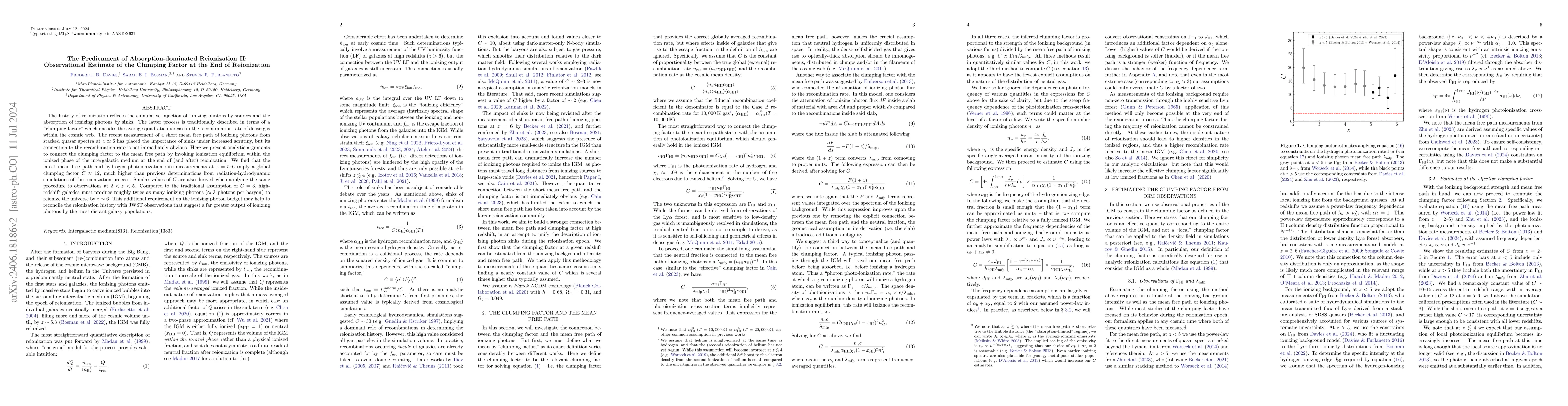 Thumbnail for The Predicament of Absorption-dominated Reionization II: Observational
  Estimate of the Clumping Factor at the End of Reionization
