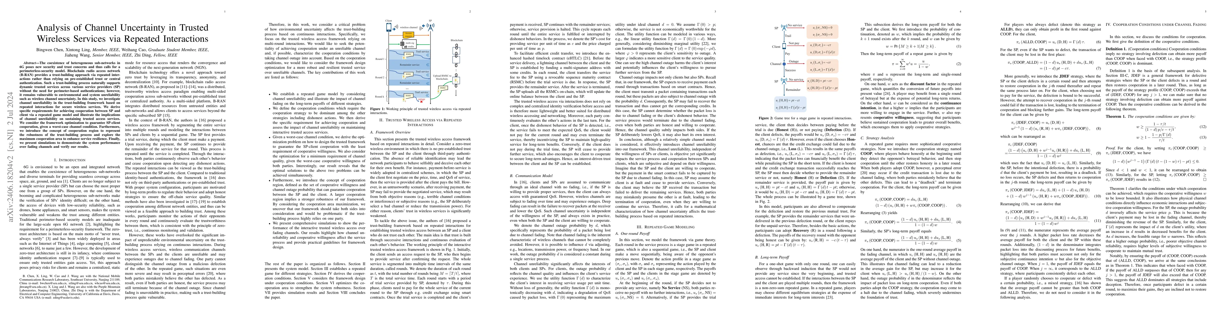 Thumbnail for Analysis of Channel Uncertainty in Trusted Wireless Services via
  Repeated Interactions